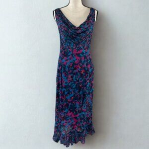 Conditions Apply Anthropologie Cowl Neck Midi Dress Size 2 - Blue Pink Print EUC